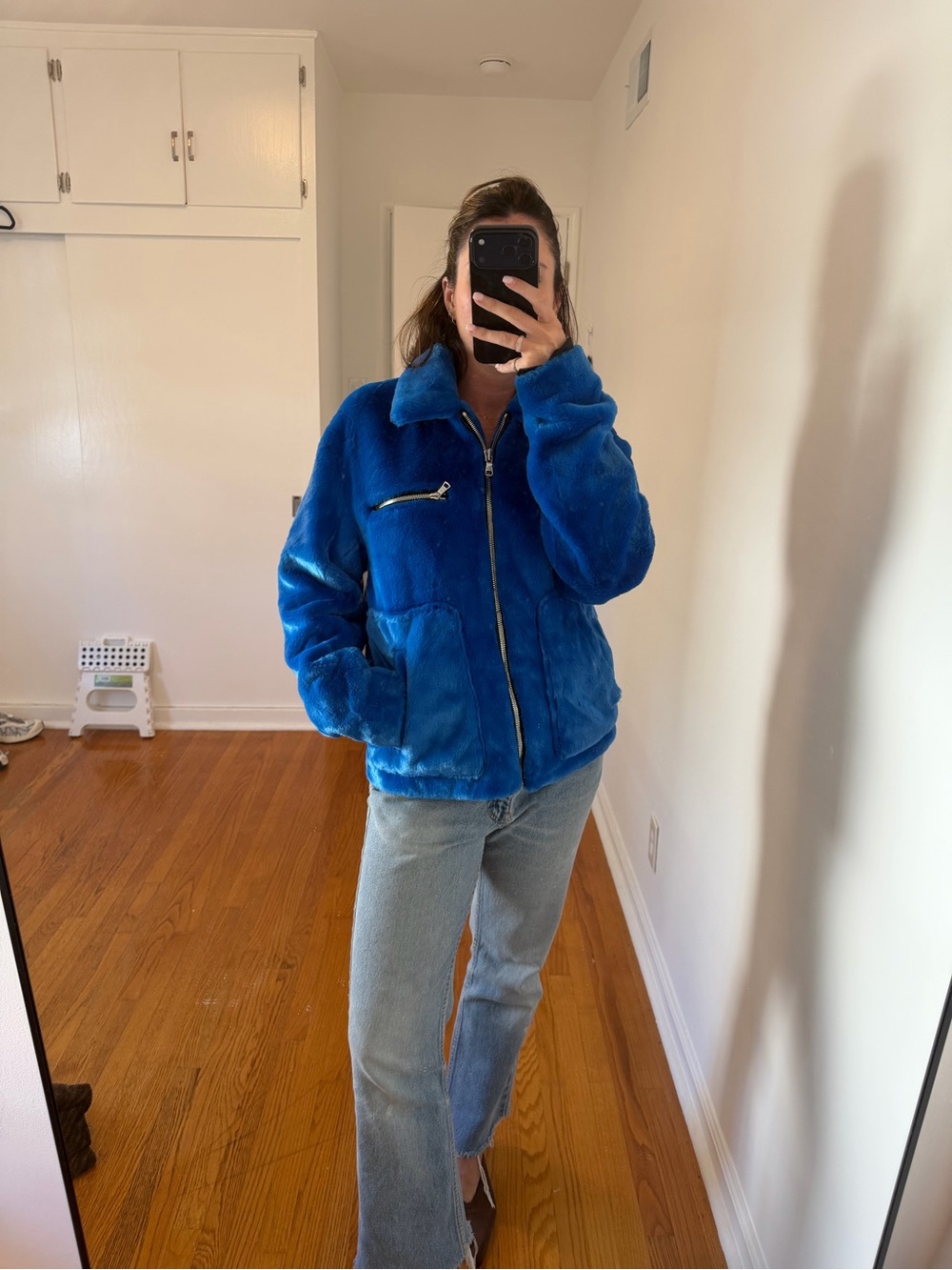 RtA Electric Blue Faux Fur Zip Jacket